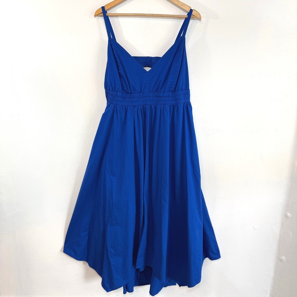 Old Navy Blue Midi Dress Open Back Handkerchief Hem Pockets Cottagecore XXL